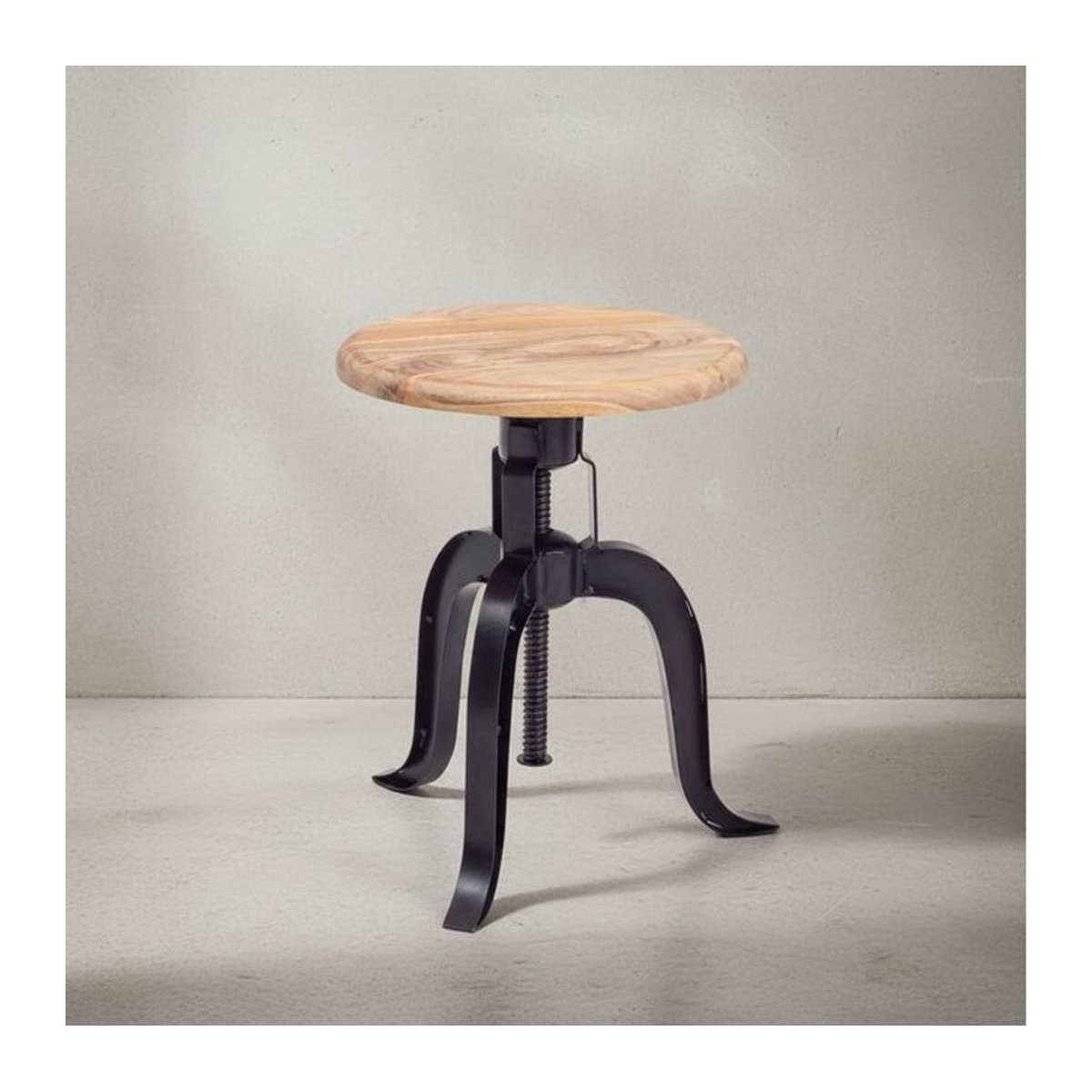 KADIMA DESIGN Industrial Barhocker aus Akazienholz und Metall in Braun, höhenverstellbarer Drehhocker im rustikalen Design - Bild 1