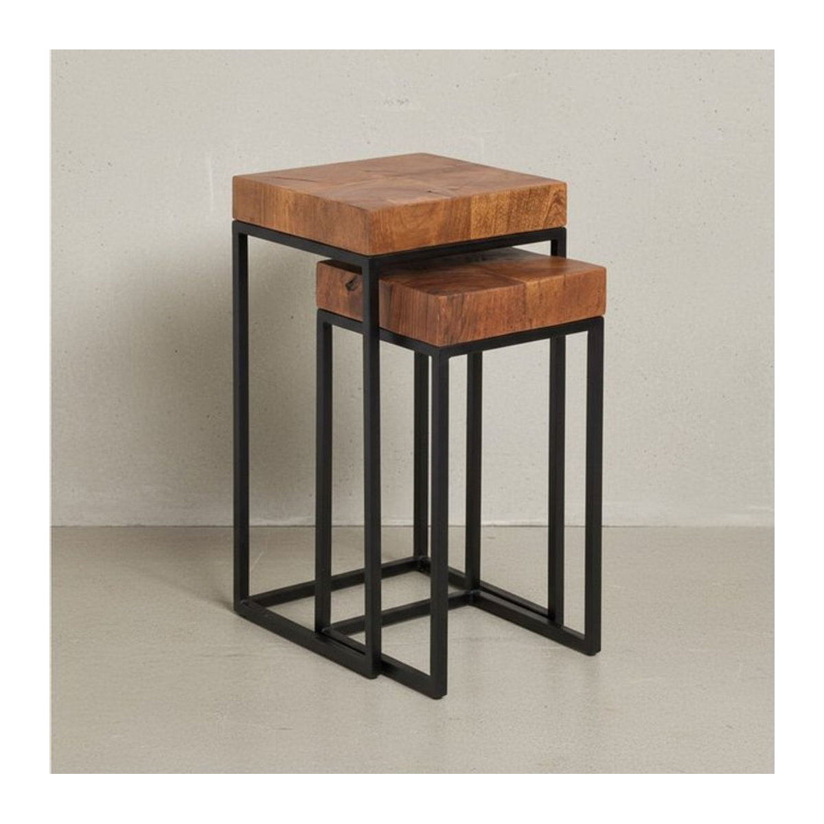 KADIMA DESIGN Industrial Beistelltisch Set aus Sheesham Holz und Metall in Braun, handgefertigt - Bild 1