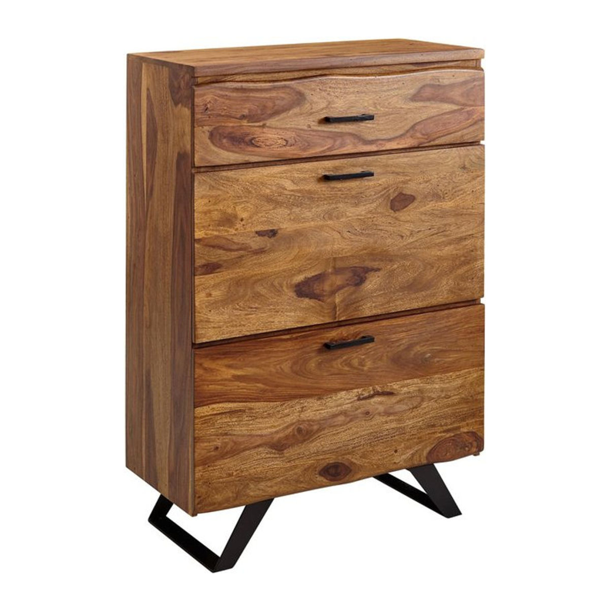 KADIMA DESIGN Kommode aus Sheesham Massivholz in Braun mit Edelstahlgestell und 3 Schubladen, B/H/T: 120 x 80 x 41,5 cm - Bild 1
