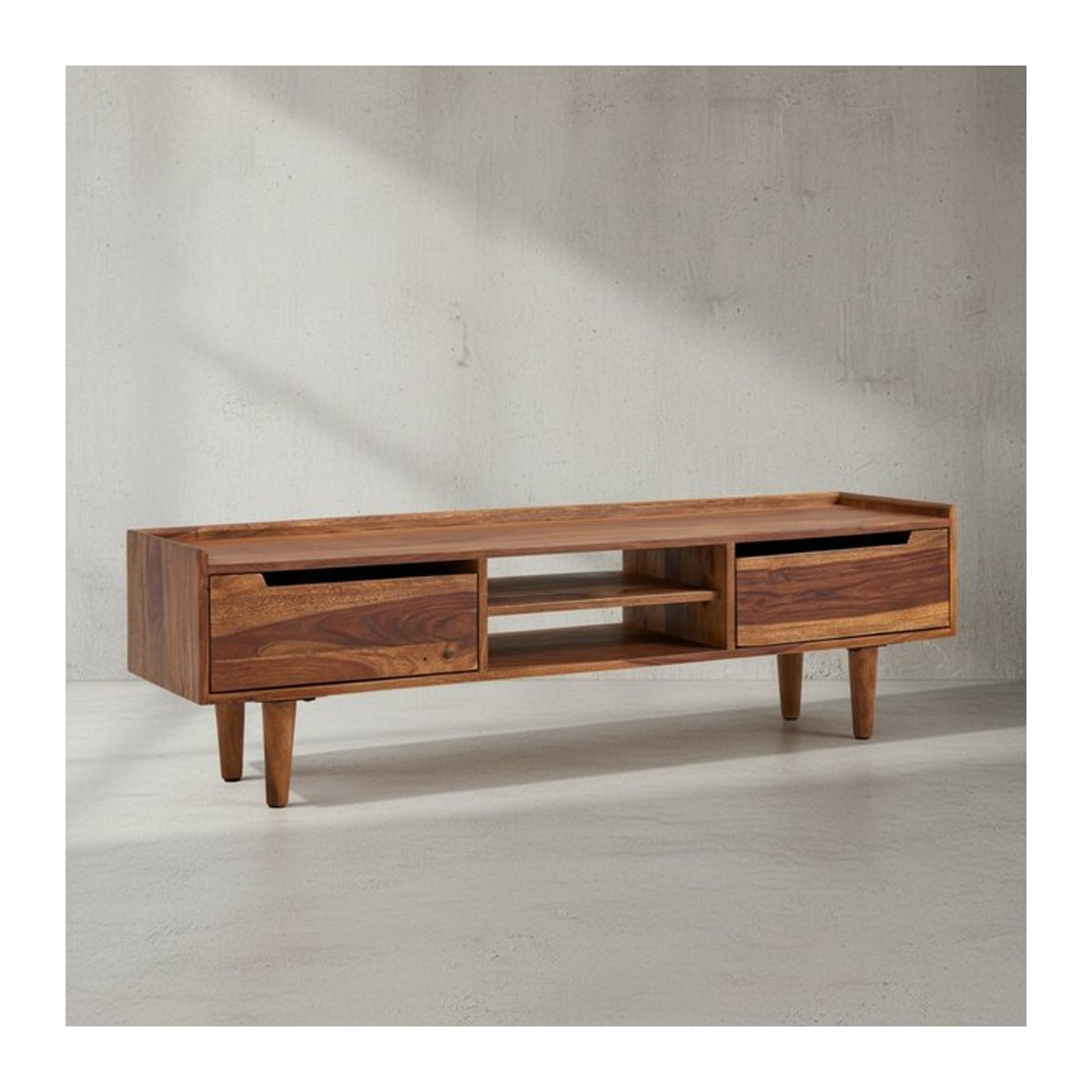 KADIMA DESIGN Lowboard aus Massivholz in Braun im Retro-Stil für 60-Zoll TV - Bild 1