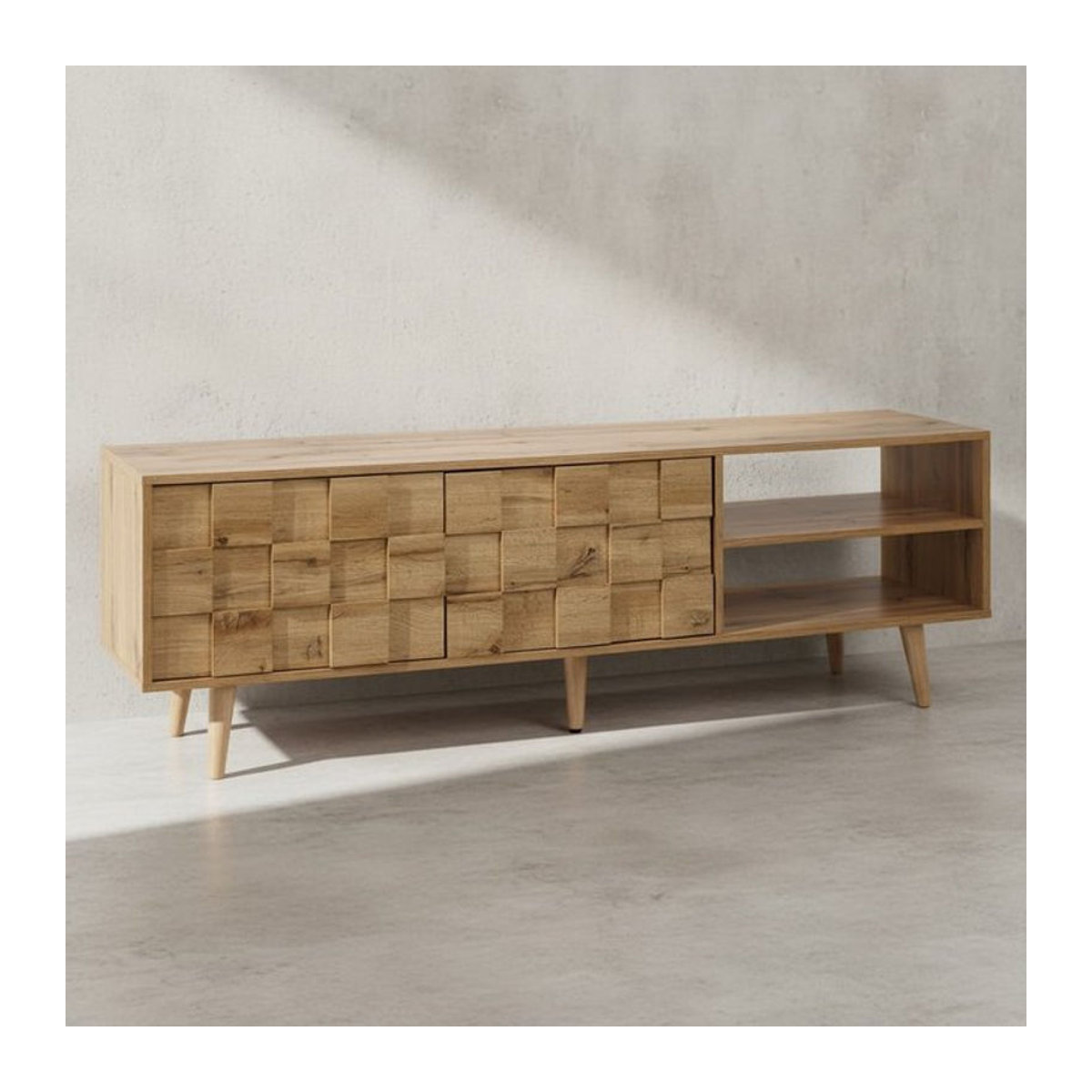 KADIMA DESIGN Lowboard TV-Unterschrank Eiche Natur Skandinavisch B: 160 cm, H: 51 cm, T: 40 cm - Bild 1
