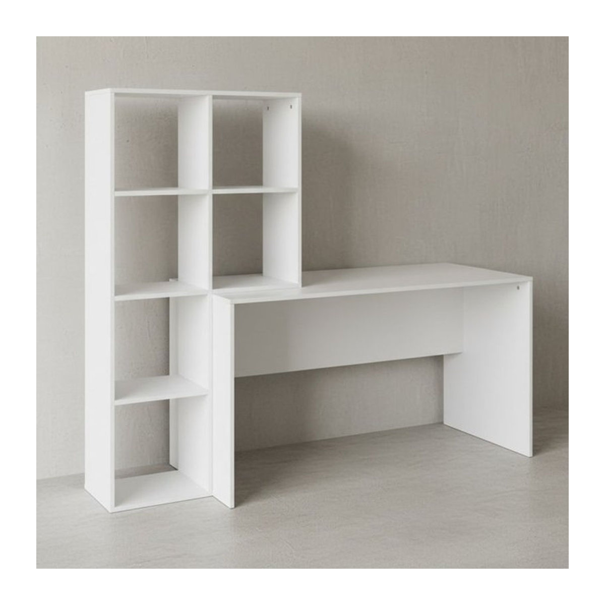 KADIMA DESIGN Minimalistischer Schreibtisch mit Regal aus Holzwerkstoff in Weiß, B/T/H: 170 x 59 x 144 cm - Bild 1
