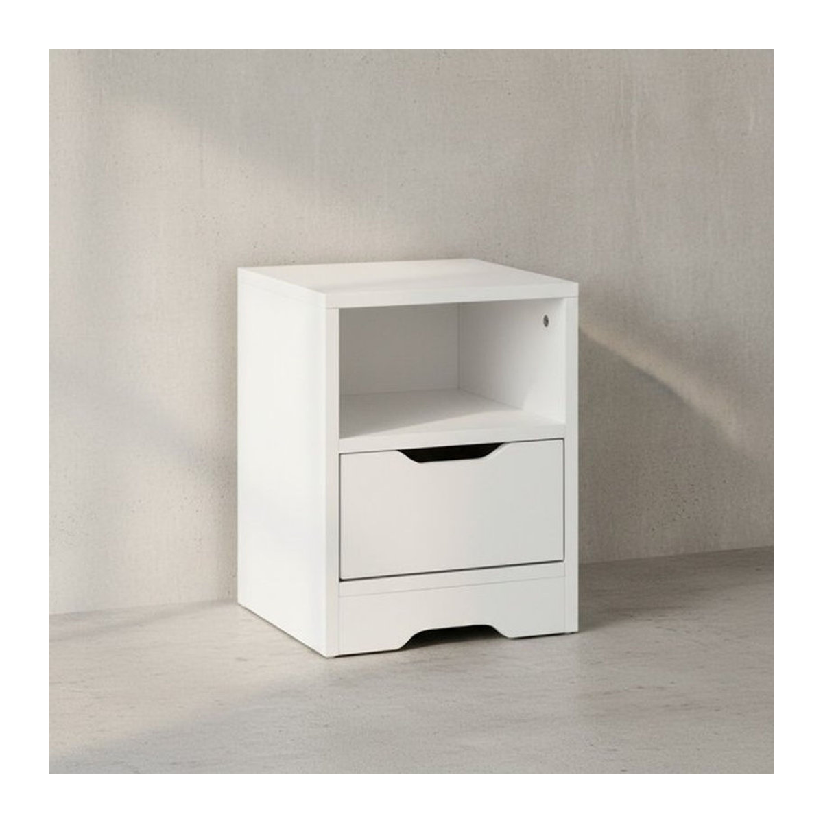 KADIMA DESIGN Moderne Nachtkonsole ILM in Weiß mit Schublade und Regalfach, B/T/H: 31 x 43 x 31 cm - Bild 1