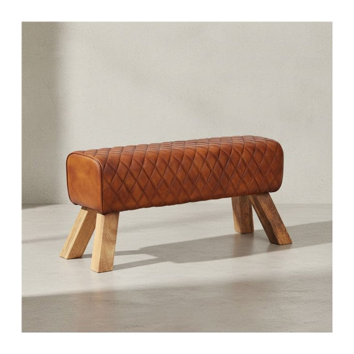 KADIMA DESIGN Moderne Sitzbank aus braunem Echtleder und massivem Mango Holz - Bild 1