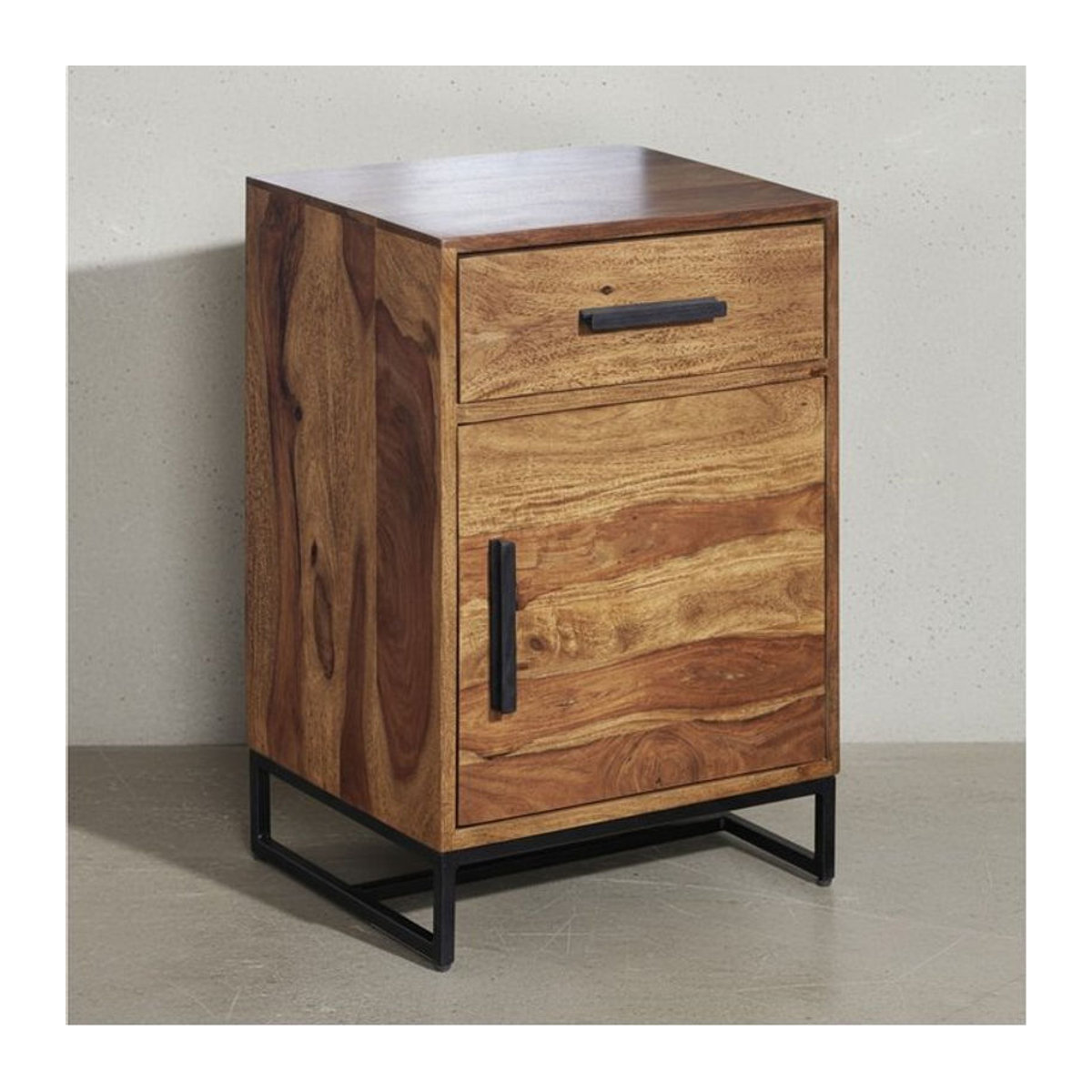 KADIMA DESIGN Nachtkonsole aus Sheesham-Massivholz und Metall im Industrial-Style, Braun, B/T/H: 45 x 35 x 65 cm - Bild 1