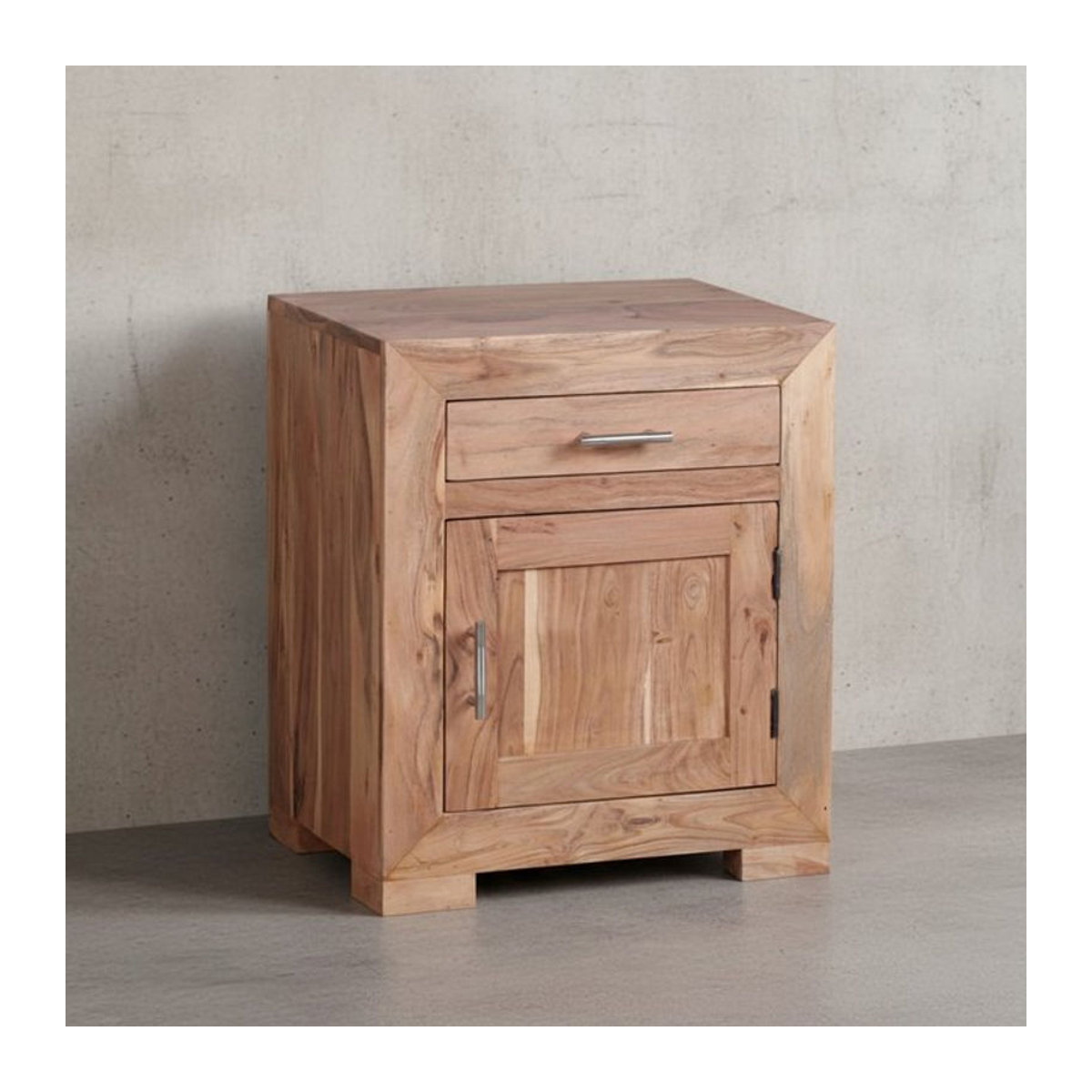 KADIMA DESIGN Nachtschrank aus Massivholz Akazie in Braun im Landhausstil mit Schublade und Tür, Höhe: 60 cm - Bild 1