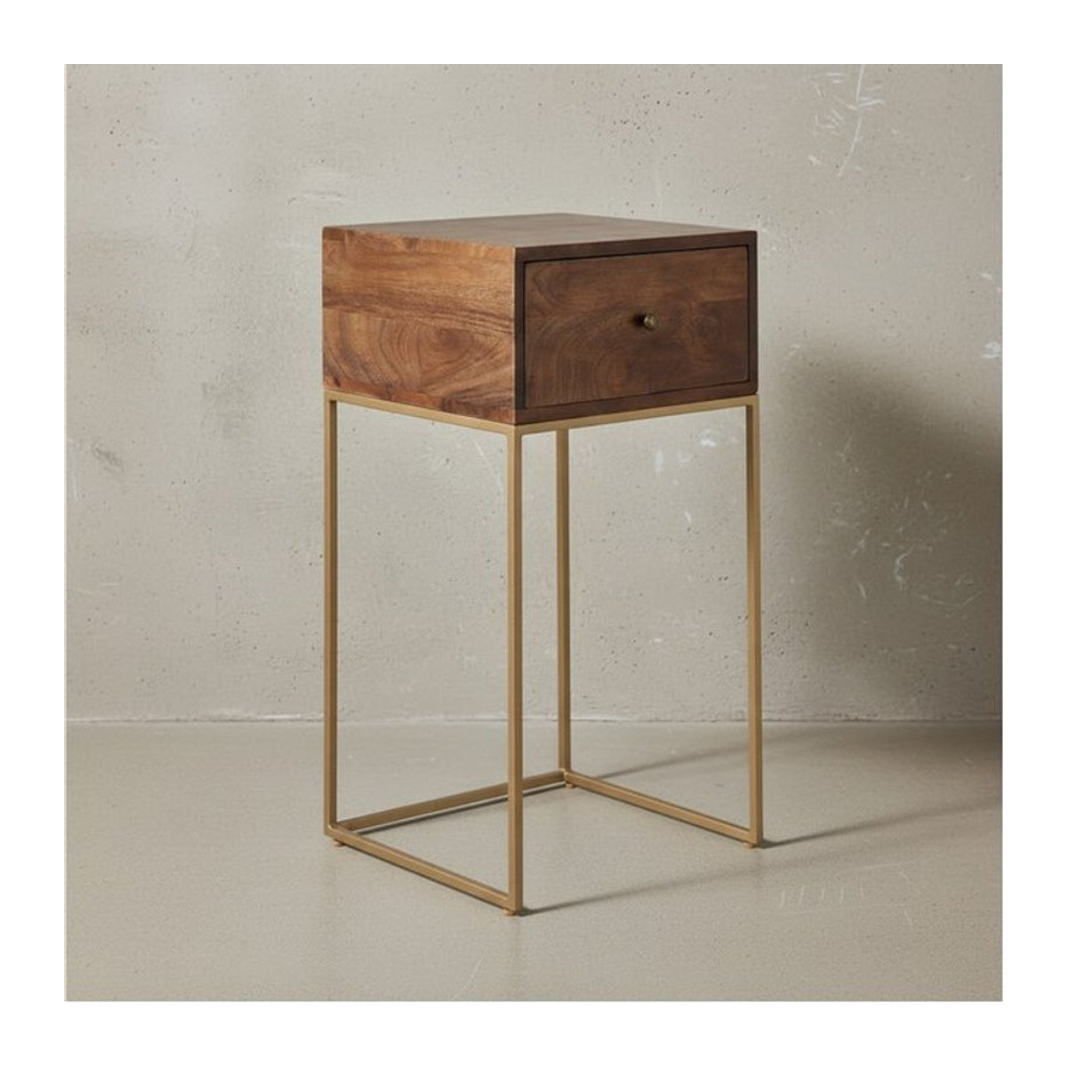 KADIMA DESIGN Nachttisch aus Mango Massivholz und Metall in Braun im Industrial-Stil, B/T/H: 40 x 35 x 75 cm - Bild 1