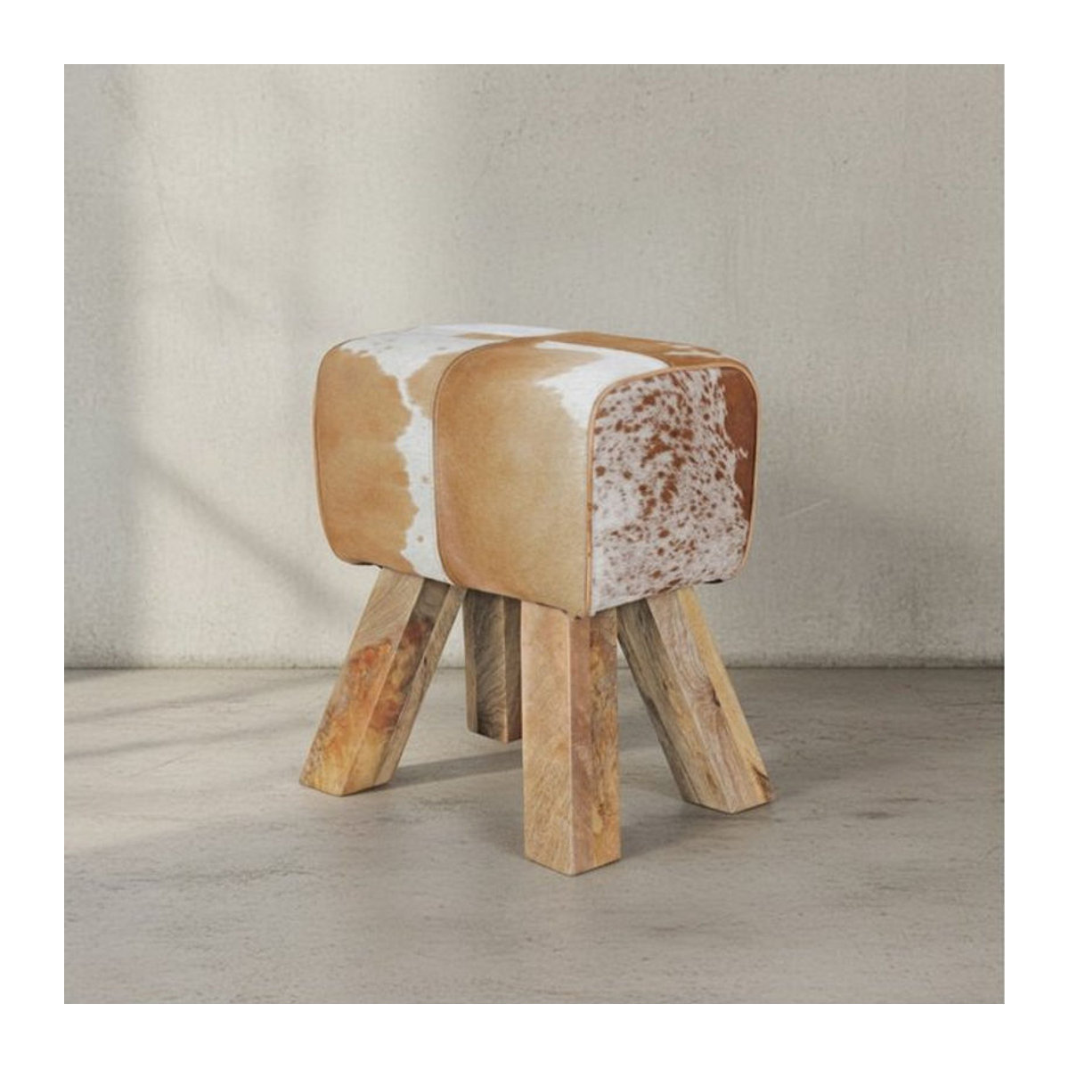 KADIMA DESIGN Polsterhocker aus buntem Echtleder und Massivholz im modernen Landhausstil, B/T/H: 47 x 40 x 30 cm - Bild 1