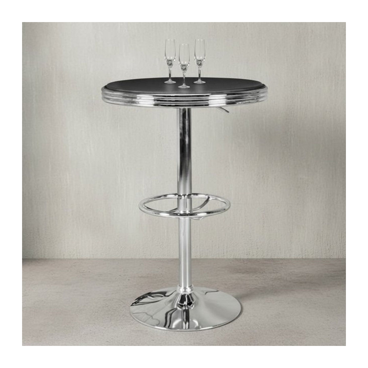 KADIMA DESIGN Retro Beistelltisch Rund mit Kunstleder und Aluminium-Look in Alufarben und Chrom, B/T/H: 60 x 60 x 68 cm - Bild 1