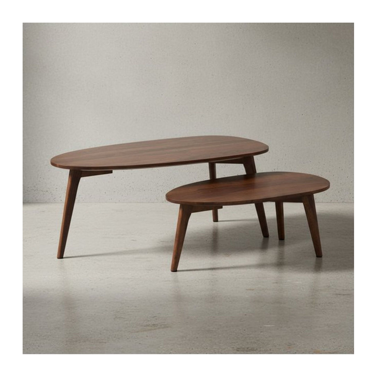 KADIMA DESIGN Retro Couchtisch Set aus Sheesham Massivholz in Braun, 2er Set, Oval - Bild 1