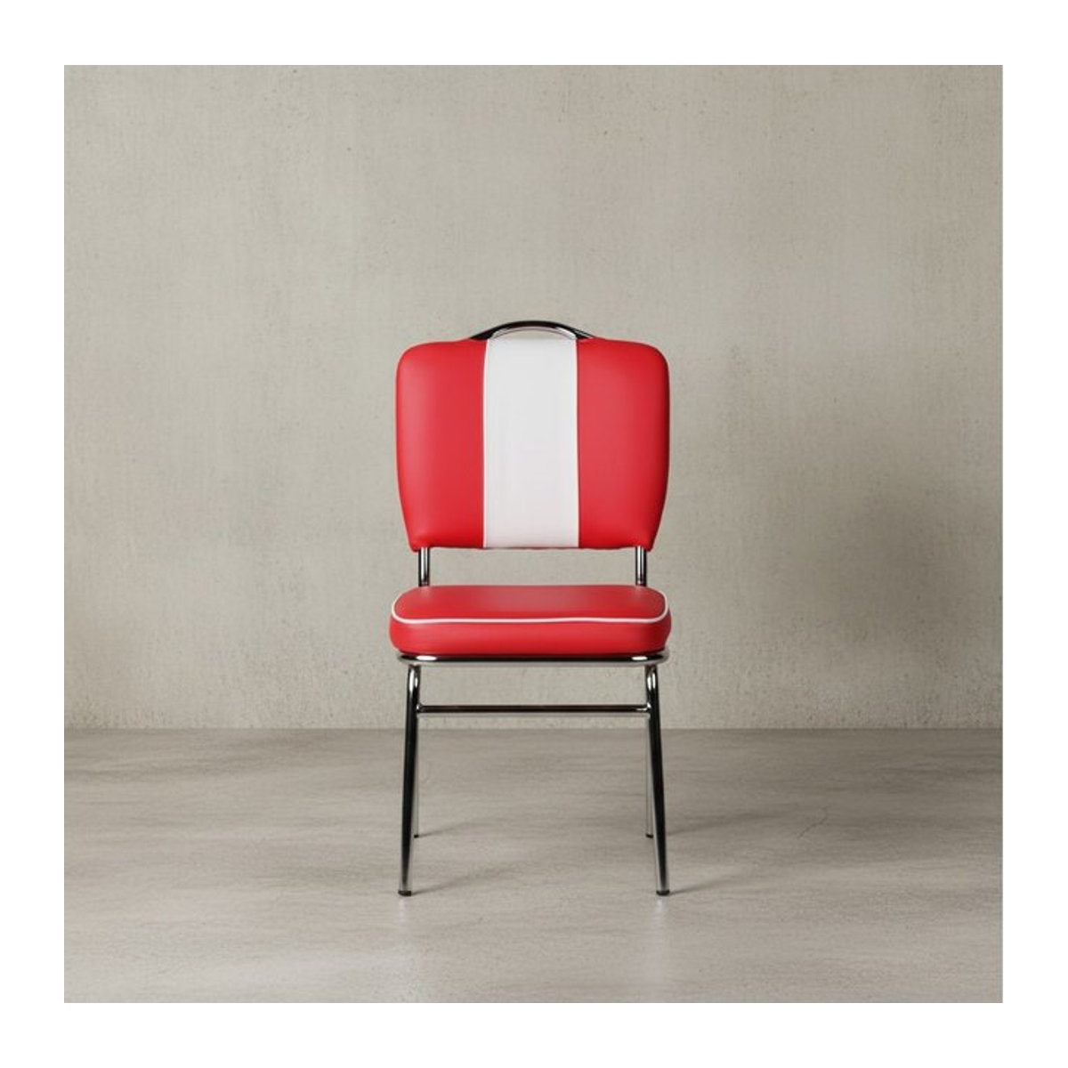 KADIMA DESIGN Retro Esszimmerstuhl im 50er-Jahre Diner Style aus Kunstleder und Metall in Rot gestreift - Bild 1