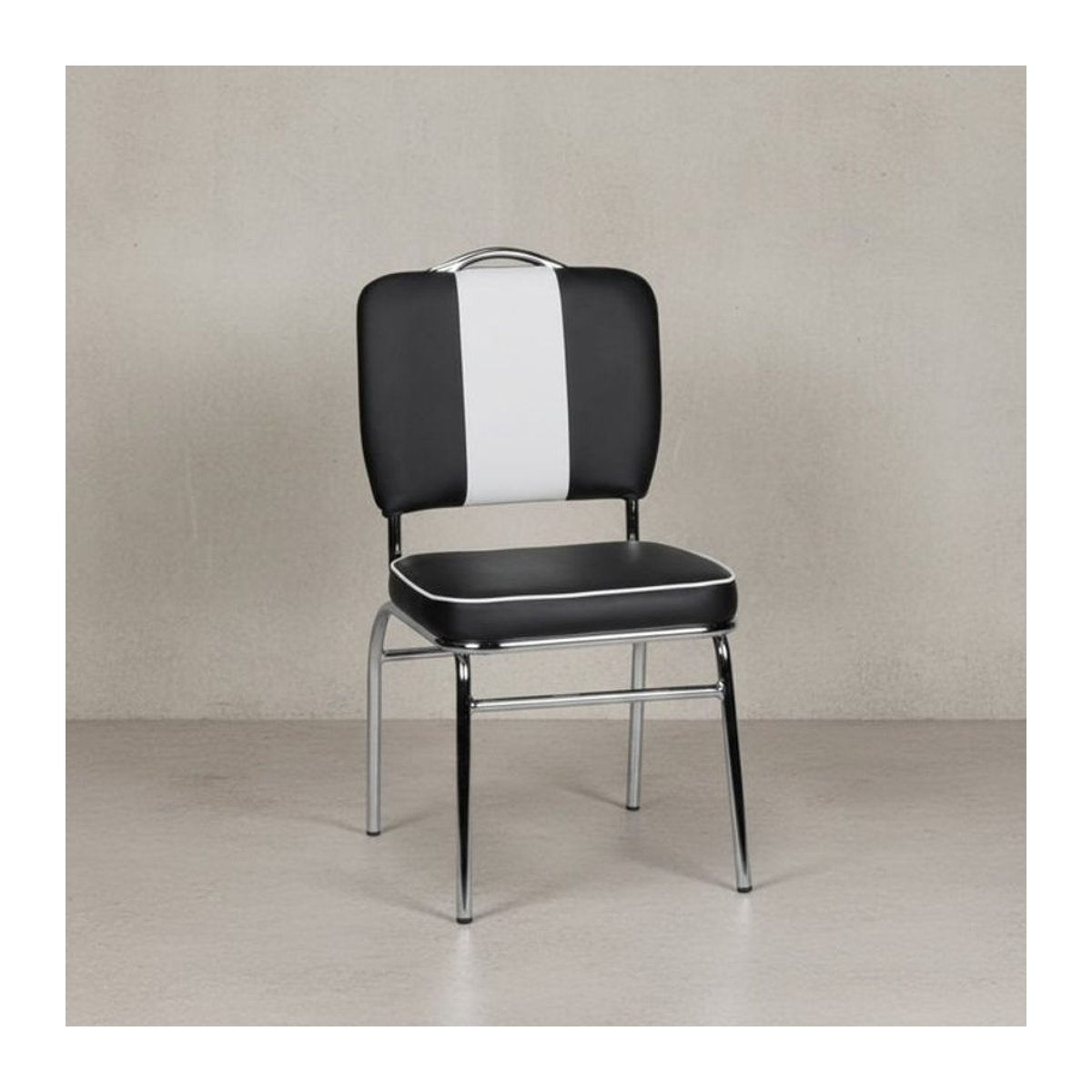 KADIMA DESIGN Retro Esszimmerstuhl im 50er-Jahre Diner Style aus Kunstleder und Metall, Schwarz/Weiß - Bild 1