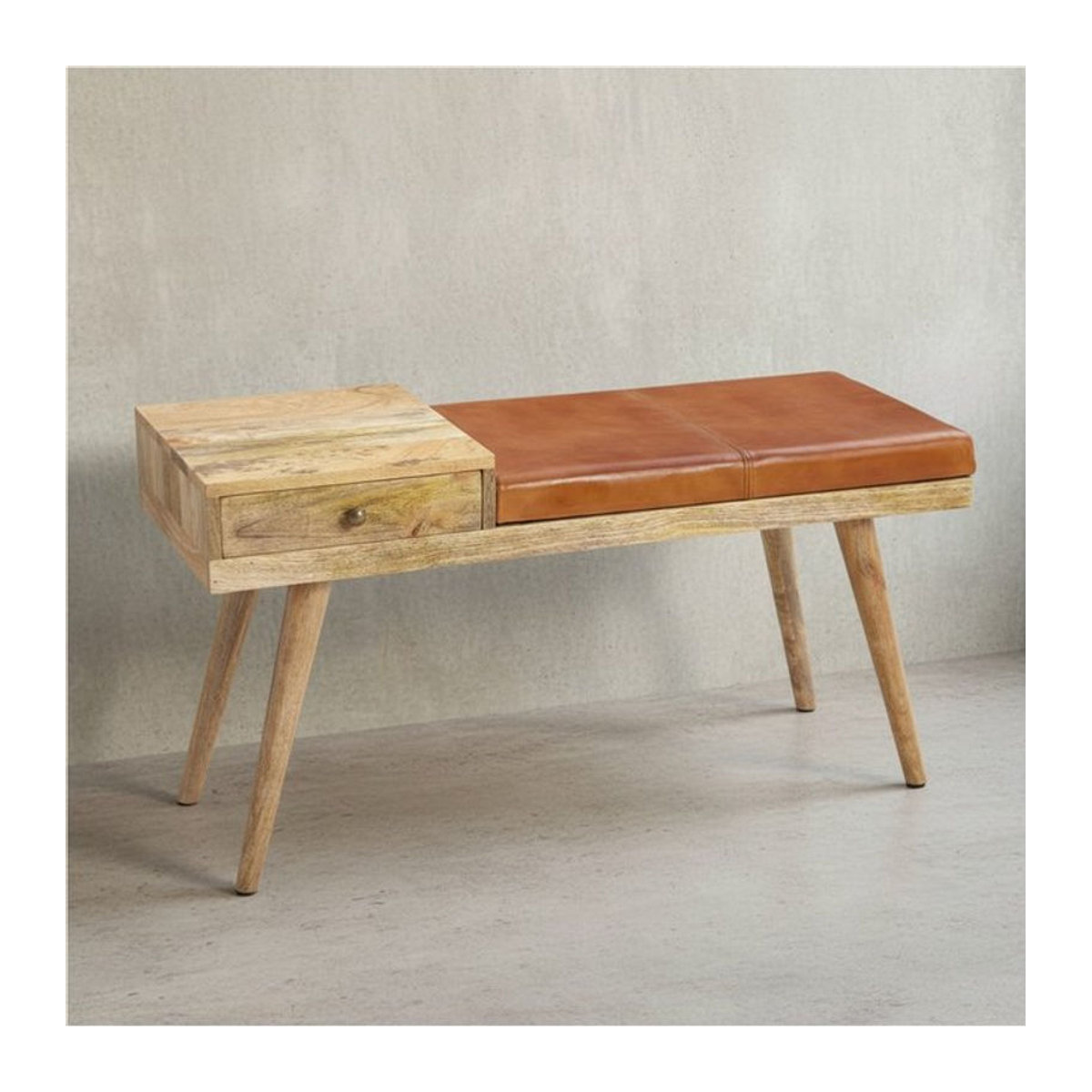 KADIMA DESIGN Retro Sitztruhe aus Massivholz mit Echtleder-Bezug in Braun, B/T/H: 100 x 52 x 38 cm - Bild 1