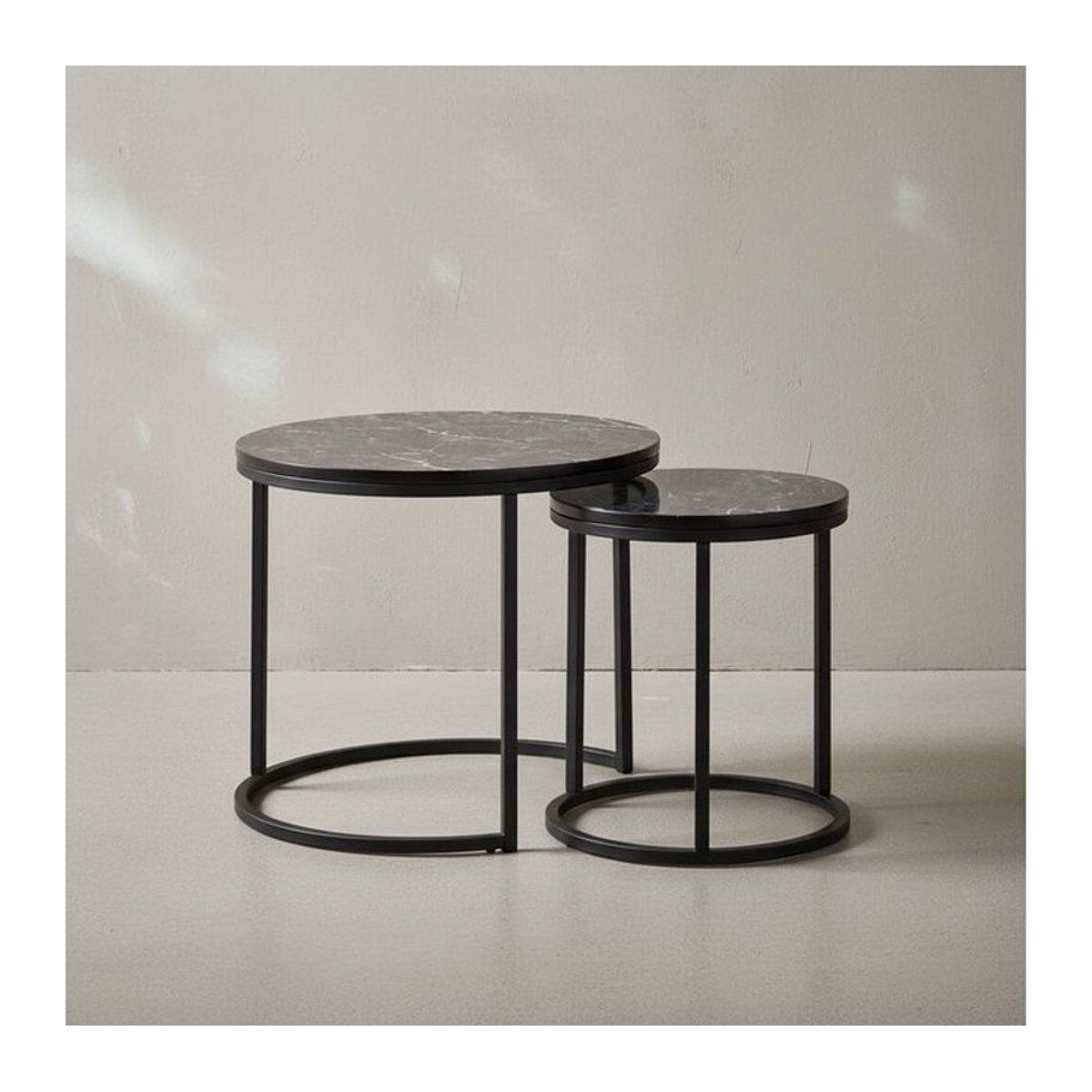KADIMA DESIGN Runde Beistelltische in Marmor Optik, Modern, Schwarz/Weiß, Durchmesser: 50 cm und 45 cm - Bild 1