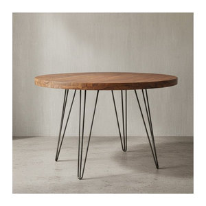 KADIMA DESIGN Runder Esstisch aus Massivholz und Metall im Landhaus Industrial Stil, Braun, Durchmesser: 120 cm
