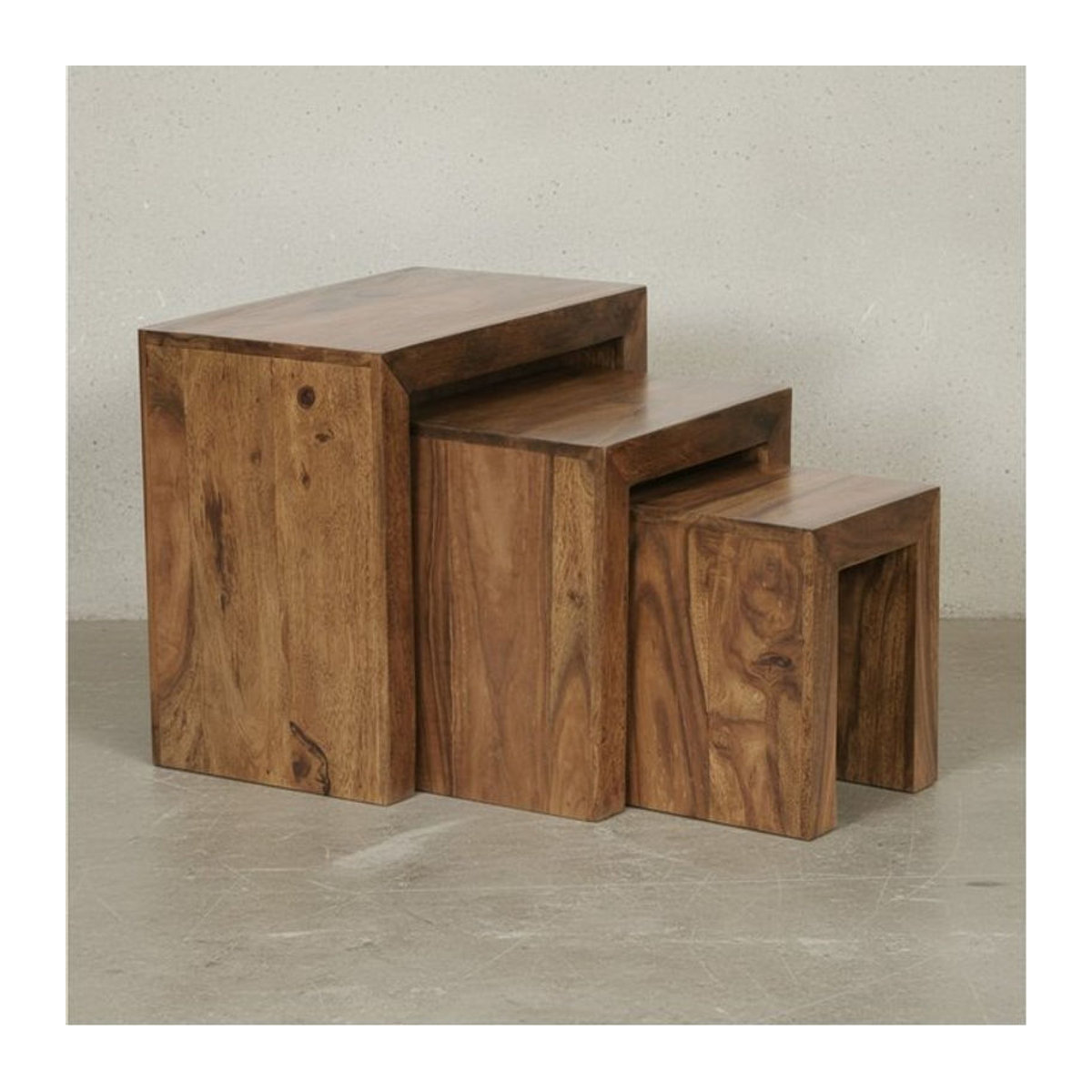 KADIMA DESIGN Satztisch Set aus Massivholz in Natur, 3-teilig, rechteckig und minimalistisch - Bild 1