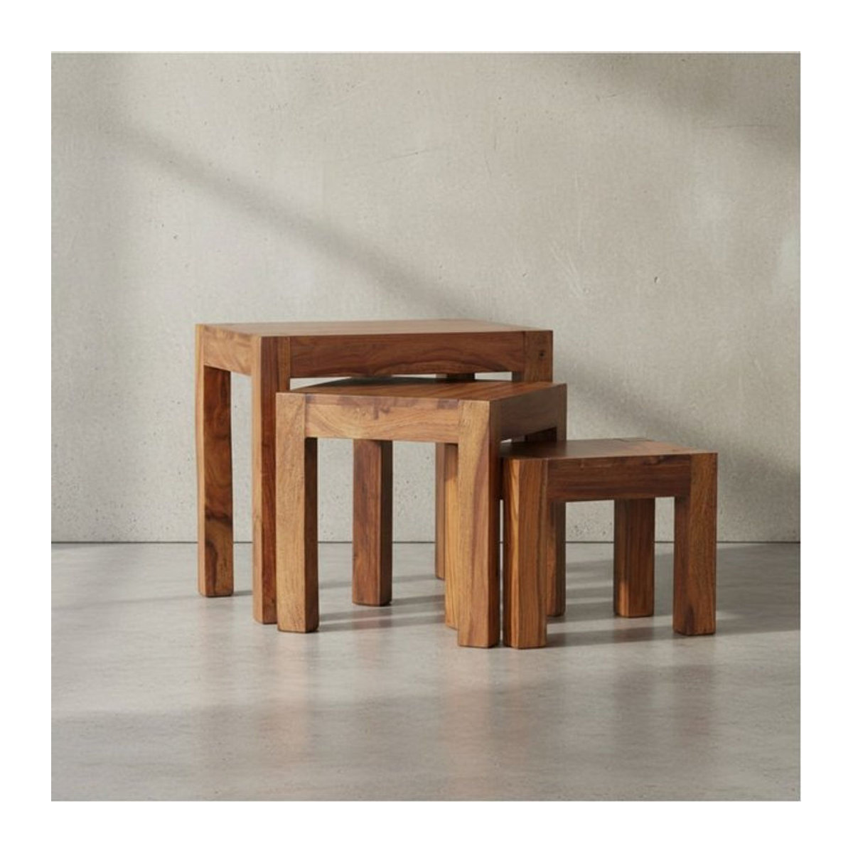 KADIMA DESIGN Satztisch Set NAKO aus Massivholz im Landhaus-Stil, 3-teilig, Braun - Bild 1