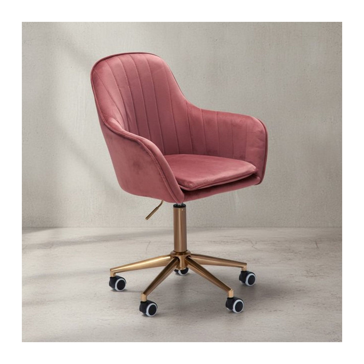 KADIMA DESIGN Schalenstuhl SANDRA Drehstuhl aus Samtstoff in Rosa mit Metallfußkreuz in Gold - Bild 1