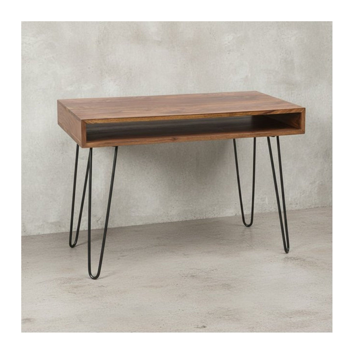 KADIMA DESIGN Schreibtisch aus Massivholz Sheesham in Braun im Retro Industrial Look mit Metallbeinen B/T/H: 110 x 60 x 76 cm - Bild 1