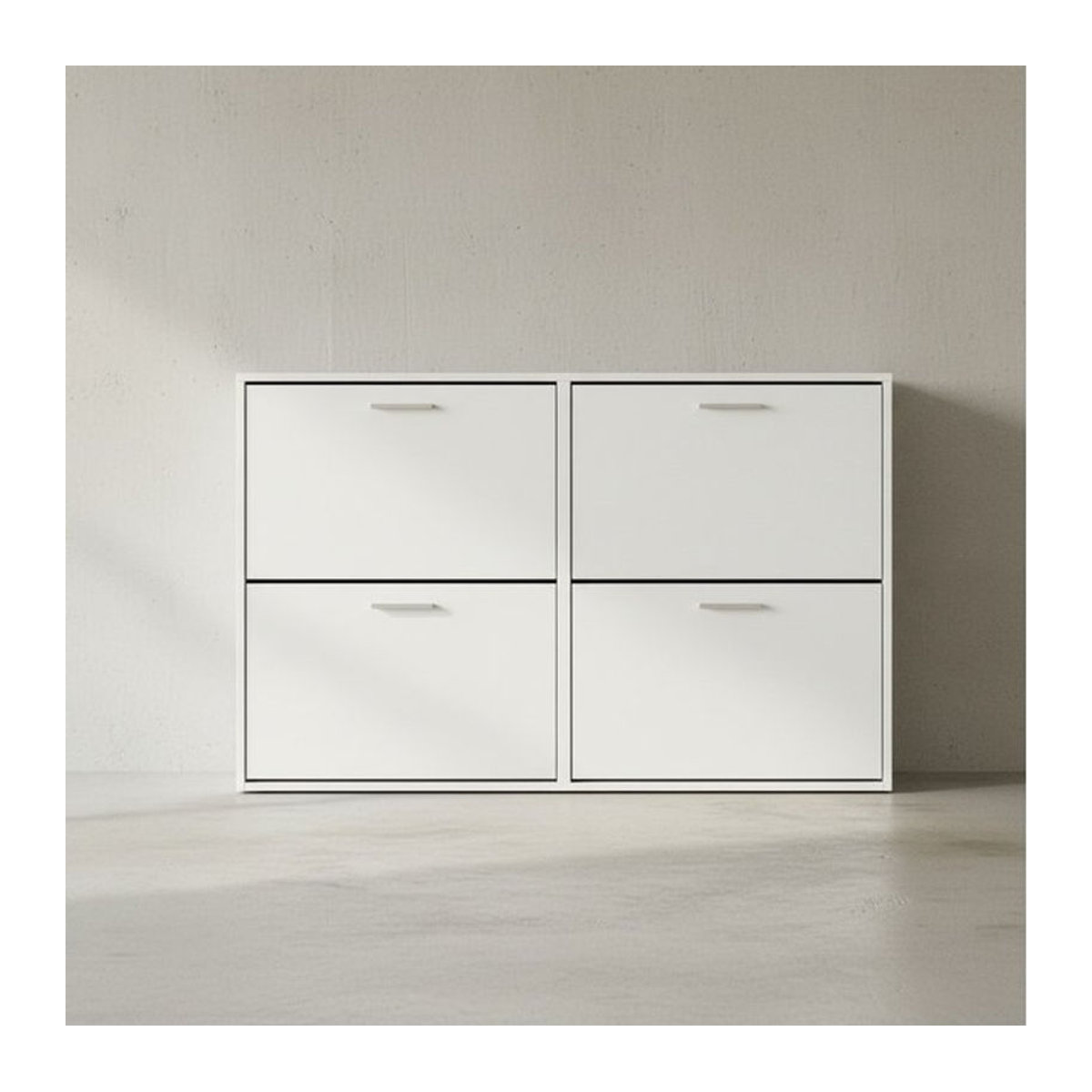 KADIMA DESIGN Schuhschrank NIDDA in Weiß mit 4 Klapptüren und 8 Schuhablagen, B: 120 cm, H: 81 cm, T: 24 cm - Bild 1