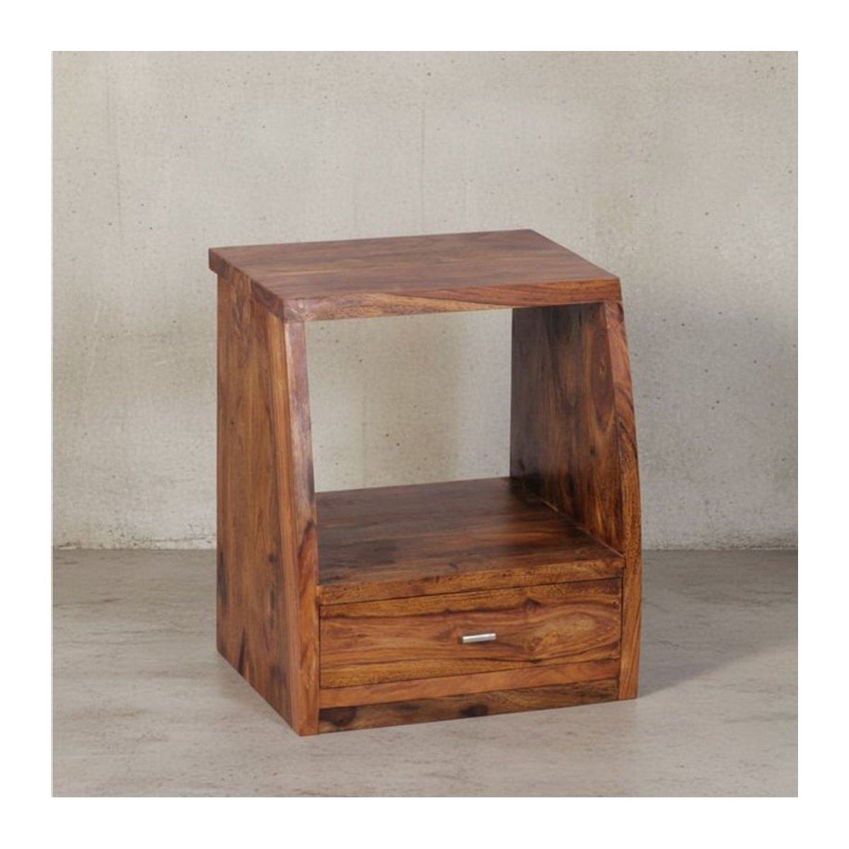 KADIMA DESIGN Sheesham Nachtkonsole aus Massivholz im Landhausstil mit Schublade und Ablage, Braun, B/T/H: 45 x 53 x 45 cm - Bild 1