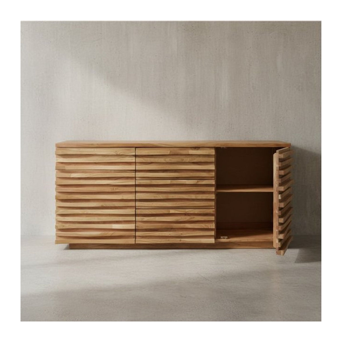 KADIMA DESIGN Sideboard aus Akazien-Massivholz in Natur im Landhaus-Stil, B/T/H: 160 x 43 x 75 cm - Bild 1