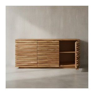 KADIMA DESIGN Sideboard aus Akazien-Massivholz in Natur im Landhaus-Stil, B/T/H: 160 x 43 x 75 cm