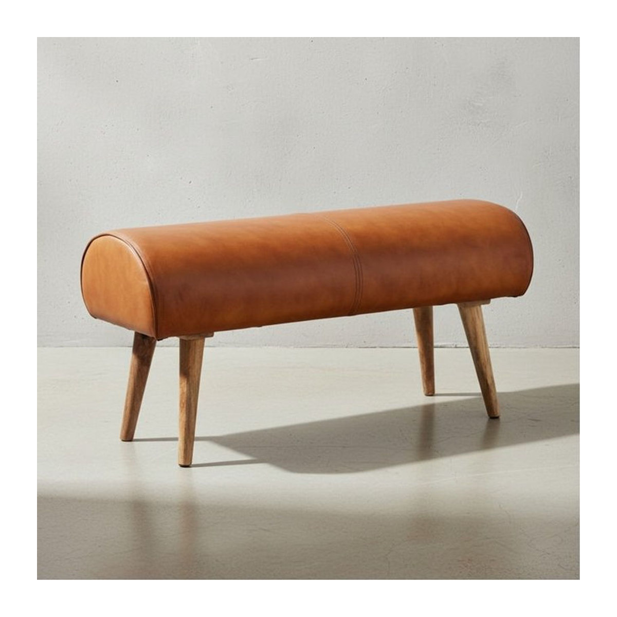 KADIMA DESIGN Sitzbank aus Massivholz und Echtleder in Braun, moderne Sitzgelegenheit für 2 Personen - Bild 1