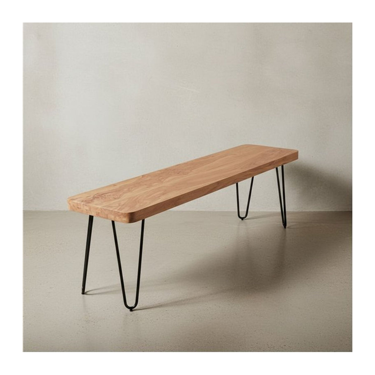 KADIMA DESIGN Sitzbank BALU aus Akazie Massivholz in Natur mit Metallbeinen im Landhaus- und Industrial-Stil - Bild 1