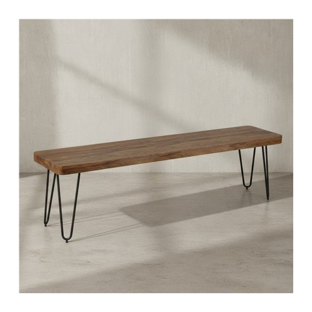 KADIMA DESIGN Sitzbank BALU aus Massivholz in Braun mit Metallbeinen im Landhaus- und Industrial-Stil - Bild 1