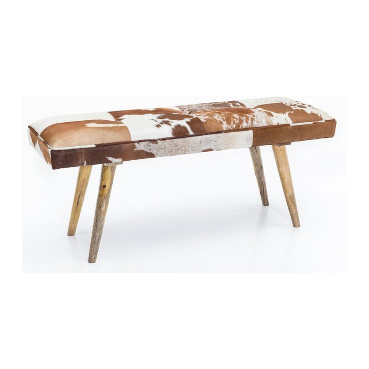 KADIMA DESIGN Sitzbank im Landhausstil und Bohemian Design mit buntem Ziegenfellüberzug aus echtem Leder und Mango Massivholz - Bild 1