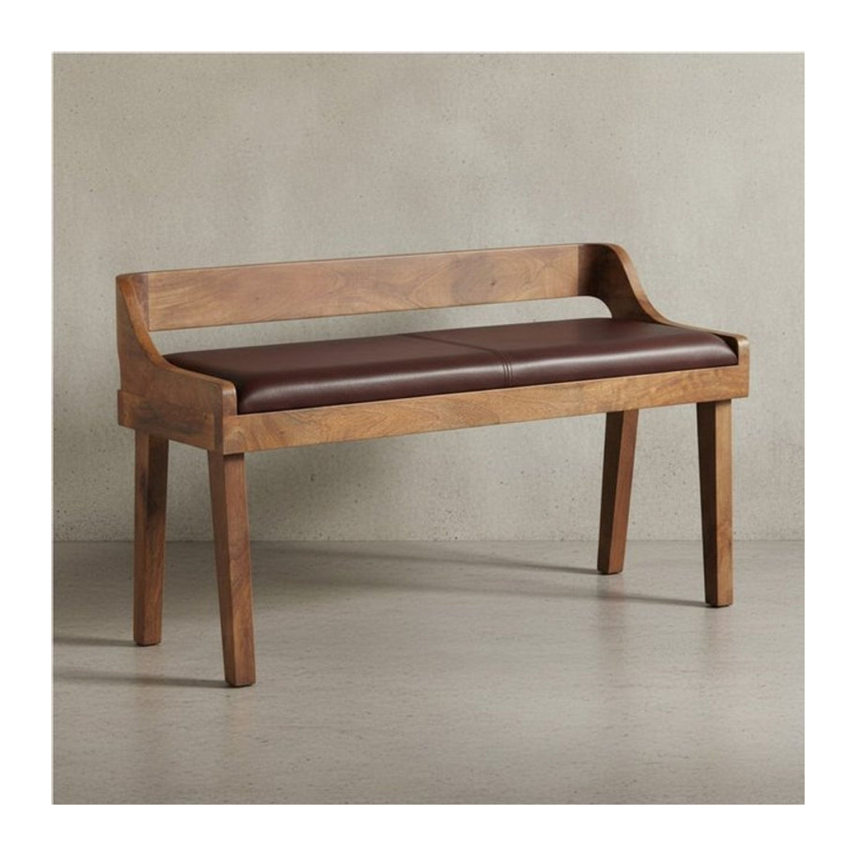 KADIMA DESIGN Sitzbank mit Rückenlehne aus Echtleder und Massivholzbeinen in Braun, B: 108 cm, H: 63 cm, T: 43 cm - Bild 1
