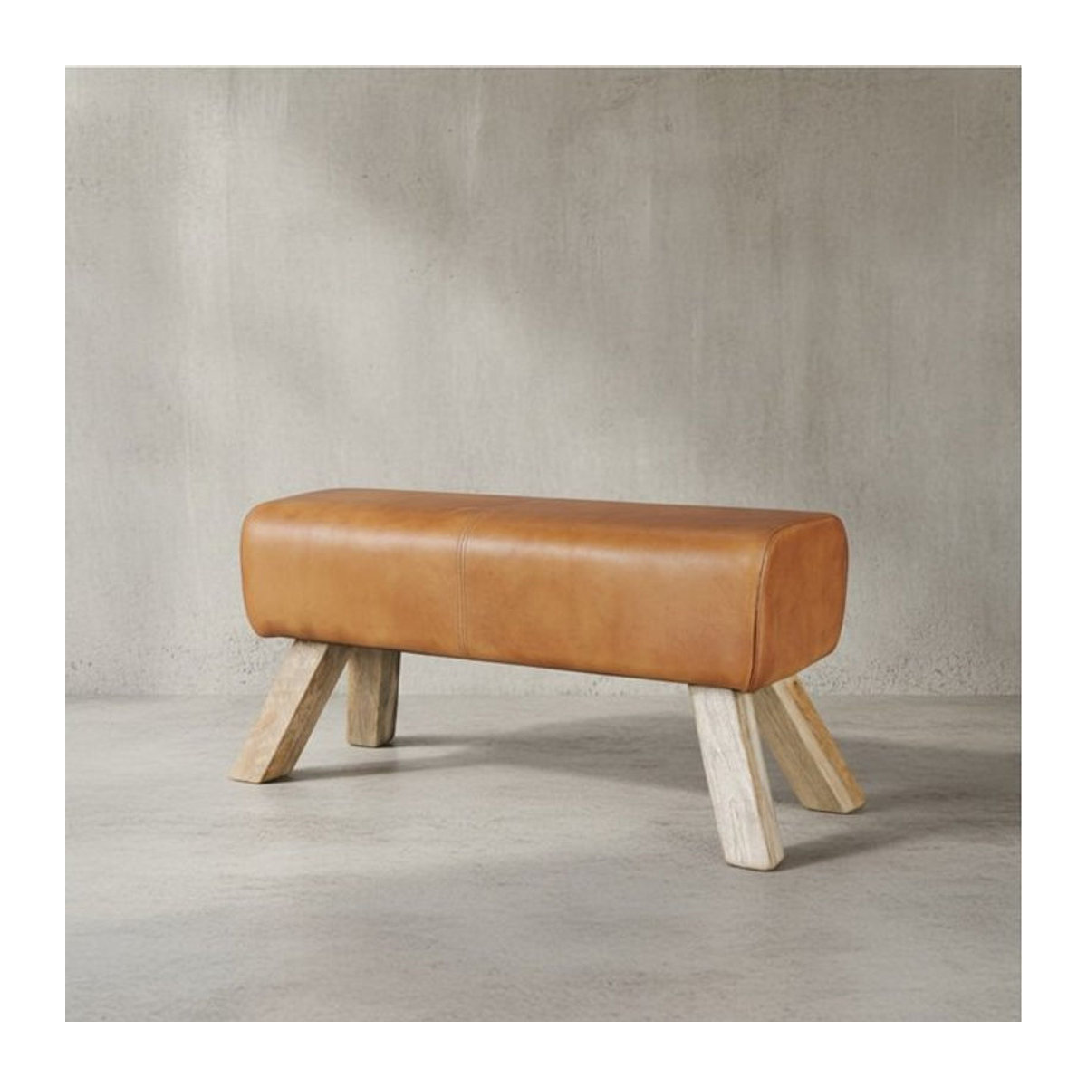 KADIMA DESIGN Sitzhocker aus Leder und Massivholz, Braun, B/T/H: 90 x 30 x 43 cm - Bild 1