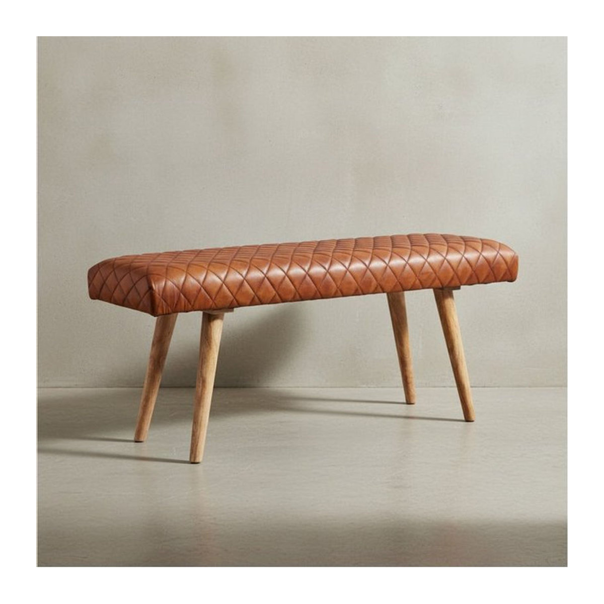 KADIMA DESIGN Springbock Sitzbank aus Massivholz und Echtleder in Braun im skandinavischen Design - Bild 1