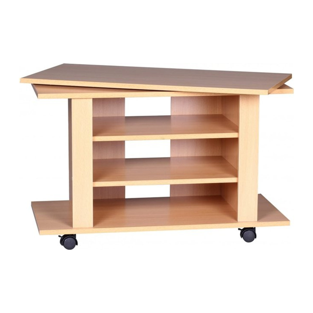 KADIMA DESIGN TV HiFi Bank aus Buchenholz in Braun, modernes Design mit 3 Ebenen, drehbar und rollbar - Bild 1