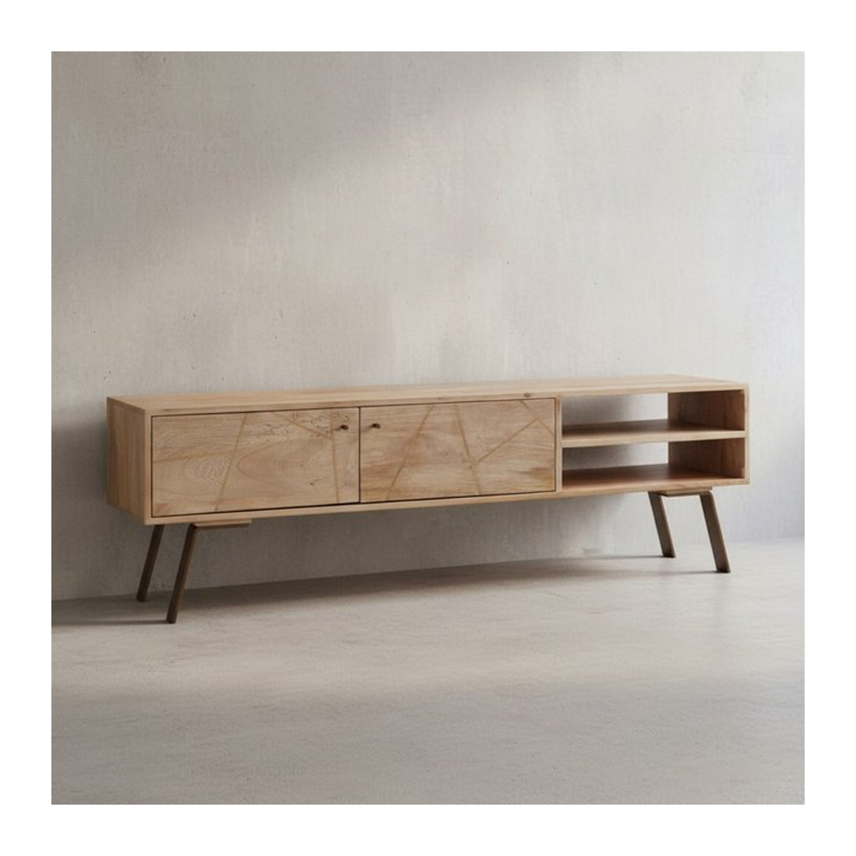 KADIMA DESIGN TV Lowboard Garda im Landhaus-Stil aus Mango Massivholz und Metall in Braun, B/T/H: 145 x 47 x 35 cm - Bild 1