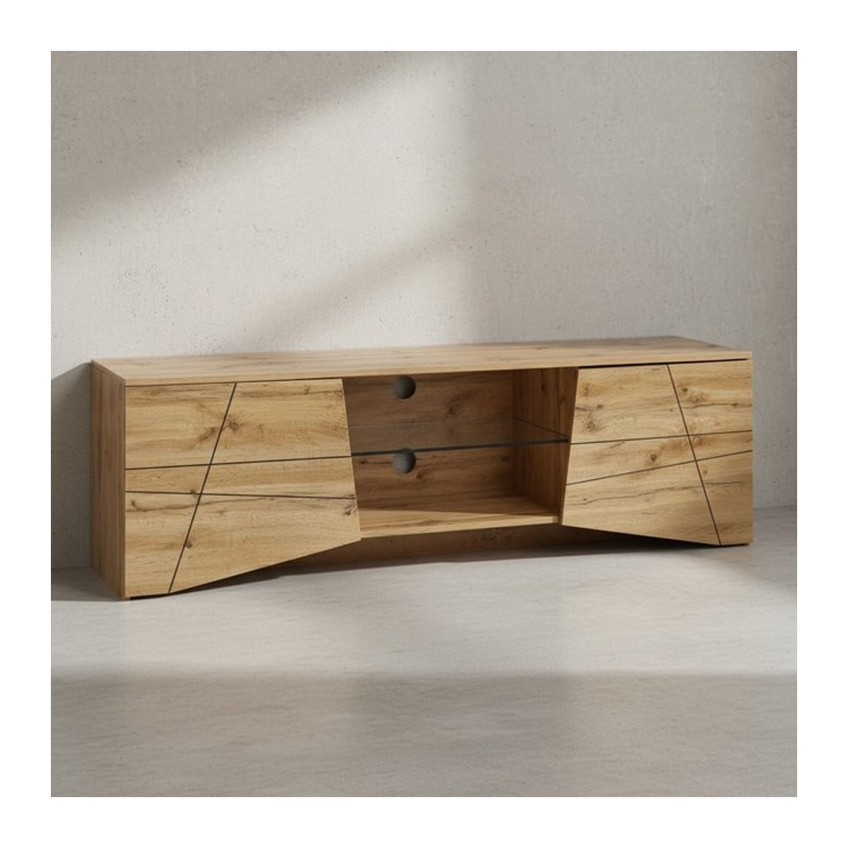 KADIMA DESIGN TV-Lowboard Modern in Eiche Natur mit Glas, B/T/H: 160 x 40 x 50 cm - Bild 1