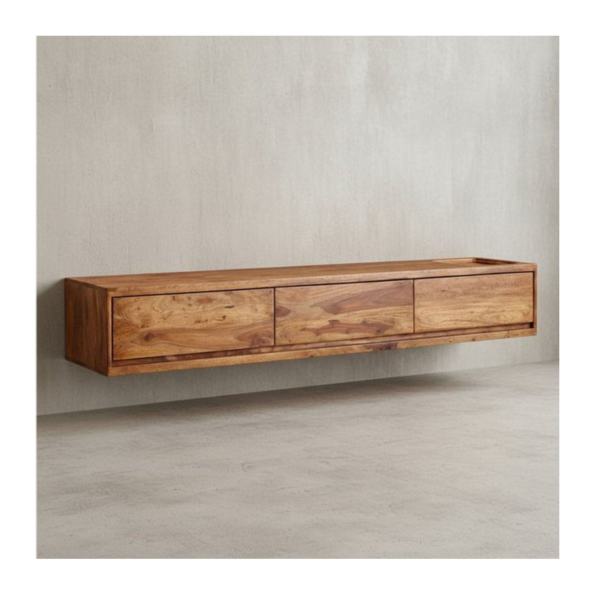 KADIMA DESIGN Wand-TV-Kommode aus Massivholz in Braun mit 3 Schubladen für bis zu 65 Zoll, minimalistisches Design, B: 160 cm, H: 35 cm, T: 25 cm - Bild 1