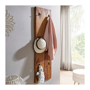 KADIMA DESIGN Wandgarderobe aus Sheesham Massivholz und Metall in Braun mit 6 Haken im Industrial Design