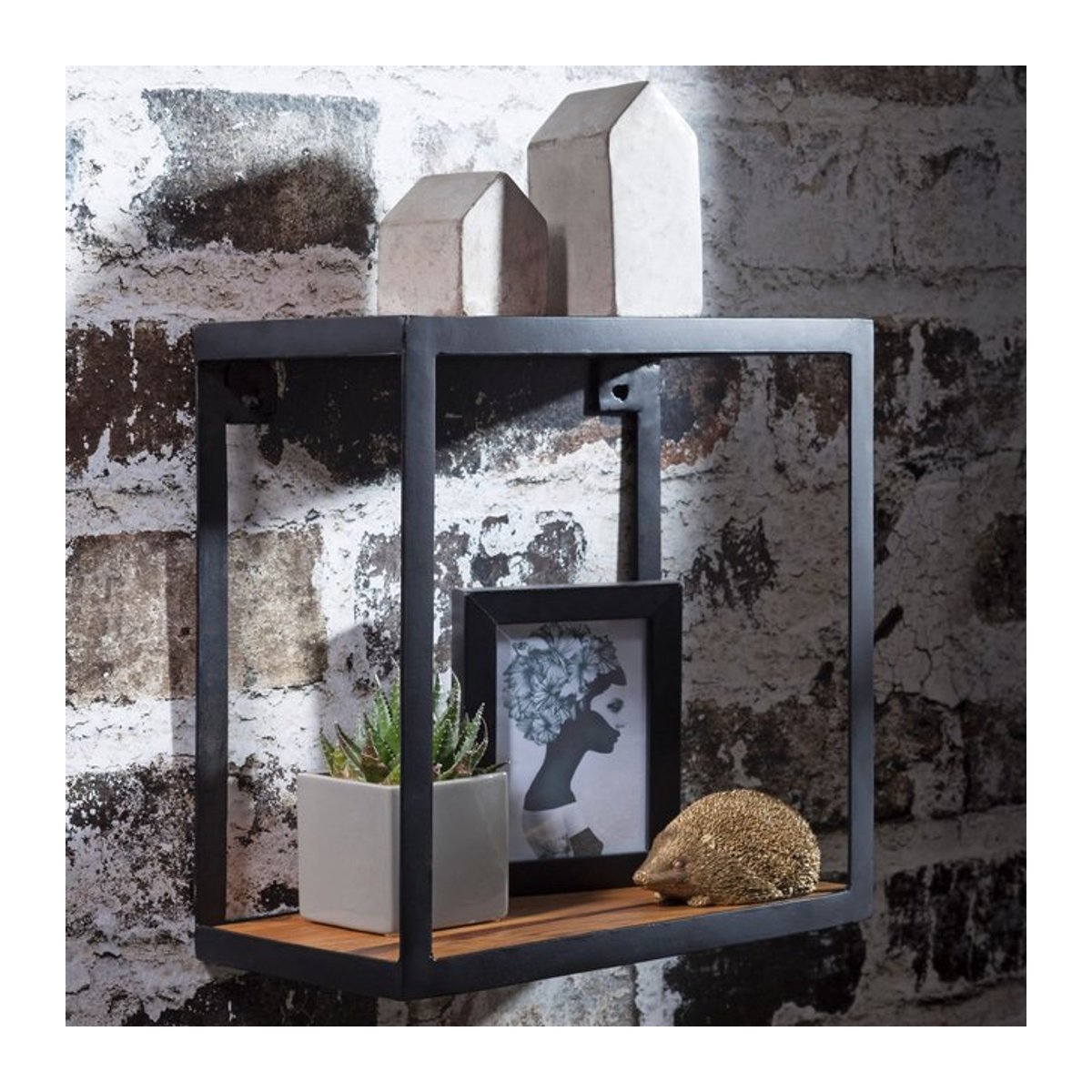 KADIMA DESIGN Wandregal aus Holz und Metall im Industrial Landhausstil, Schwarz/Braun, B/T/H: 35 x 35 x 18 cm - Bild 1