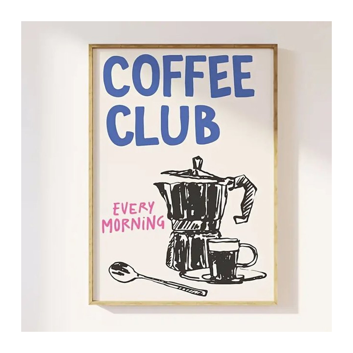 Kaffee Club Morgen Espresso Leinwand Kunstdruck Typografie Poster für Wohnzimmer und Küche in Hochformat und Mehrfarbig - Bild 1