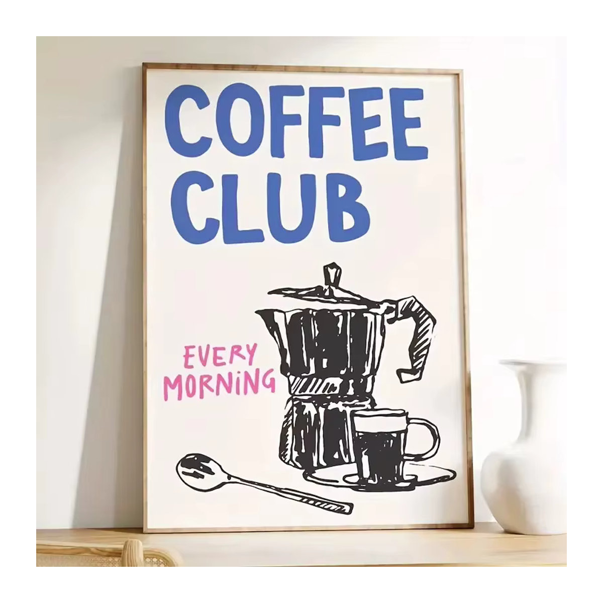Kaffee Club Morgen Espresso Leinwand Kunstdruck Typografie Poster für Wohnzimmer und Küche in Hochformat und Mehrfarbig - Bild 2