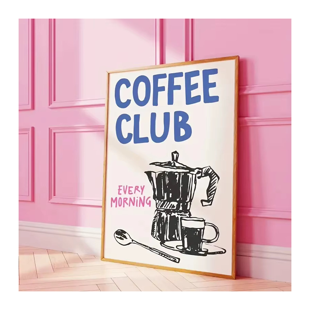 Kaffee Club Morgen Espresso Leinwand Kunstdruck Typografie Poster für Wohnzimmer und Küche in Hochformat und Mehrfarbig - Bild 3