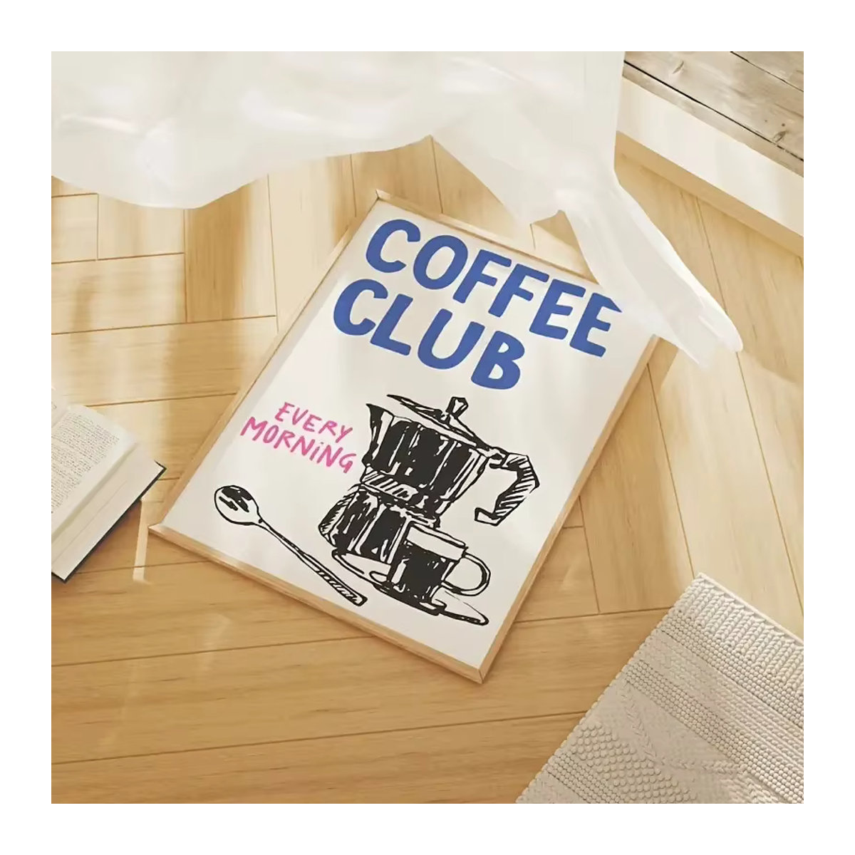 Kaffee Club Morgen Espresso Leinwand Kunstdruck Typografie Poster für Wohnzimmer und Küche in Hochformat und Mehrfarbig - Bild 4