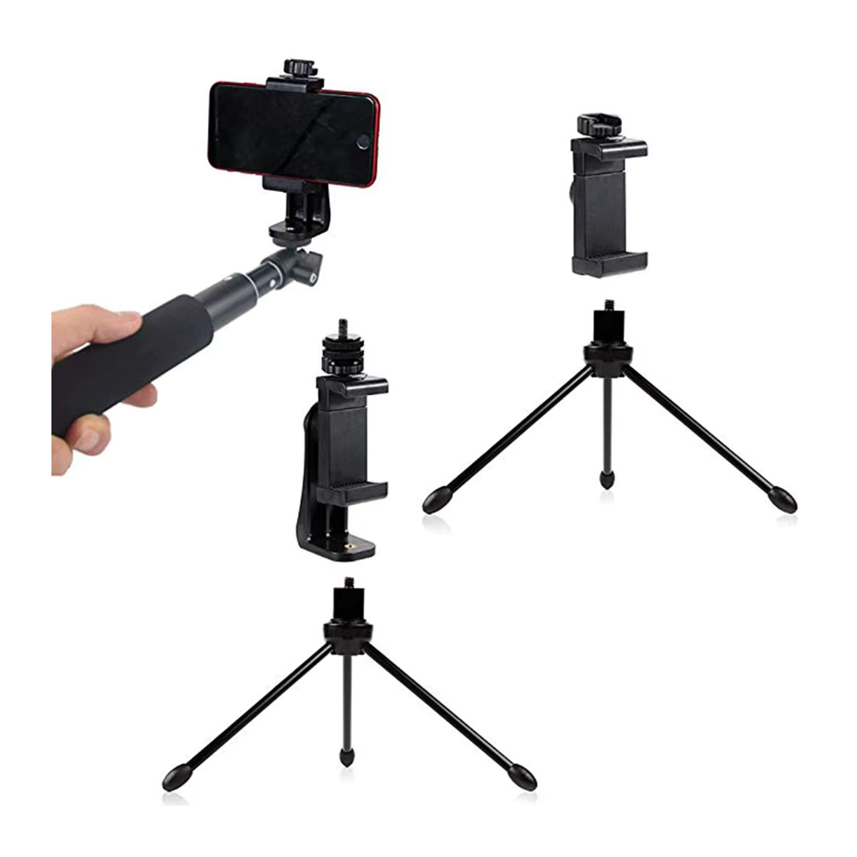 KAFNHCKA 360 Grad drehbarer Handy-Clip mit 1/4 Zoll Schraube, Smartphone-Halterung für iPhone und Xiaomi, Schwarz - Bild 2