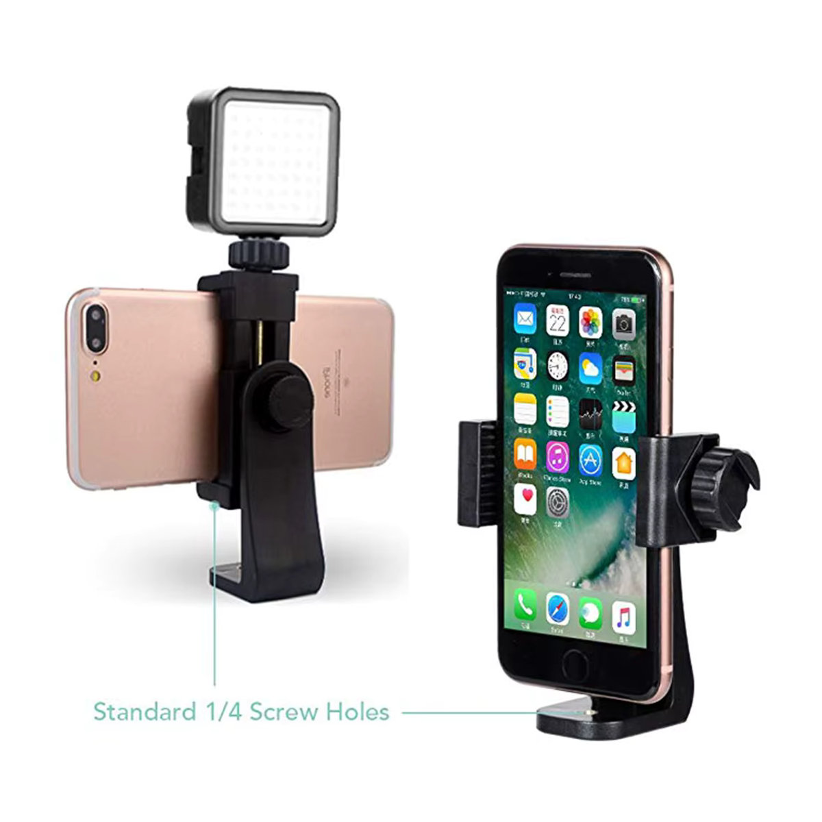 KAFNHCKA 360 Grad drehbarer Handy-Clip mit 1/4 Zoll Schraube, Smartphone-Halterung für iPhone und Xiaomi, Schwarz - Bild 5