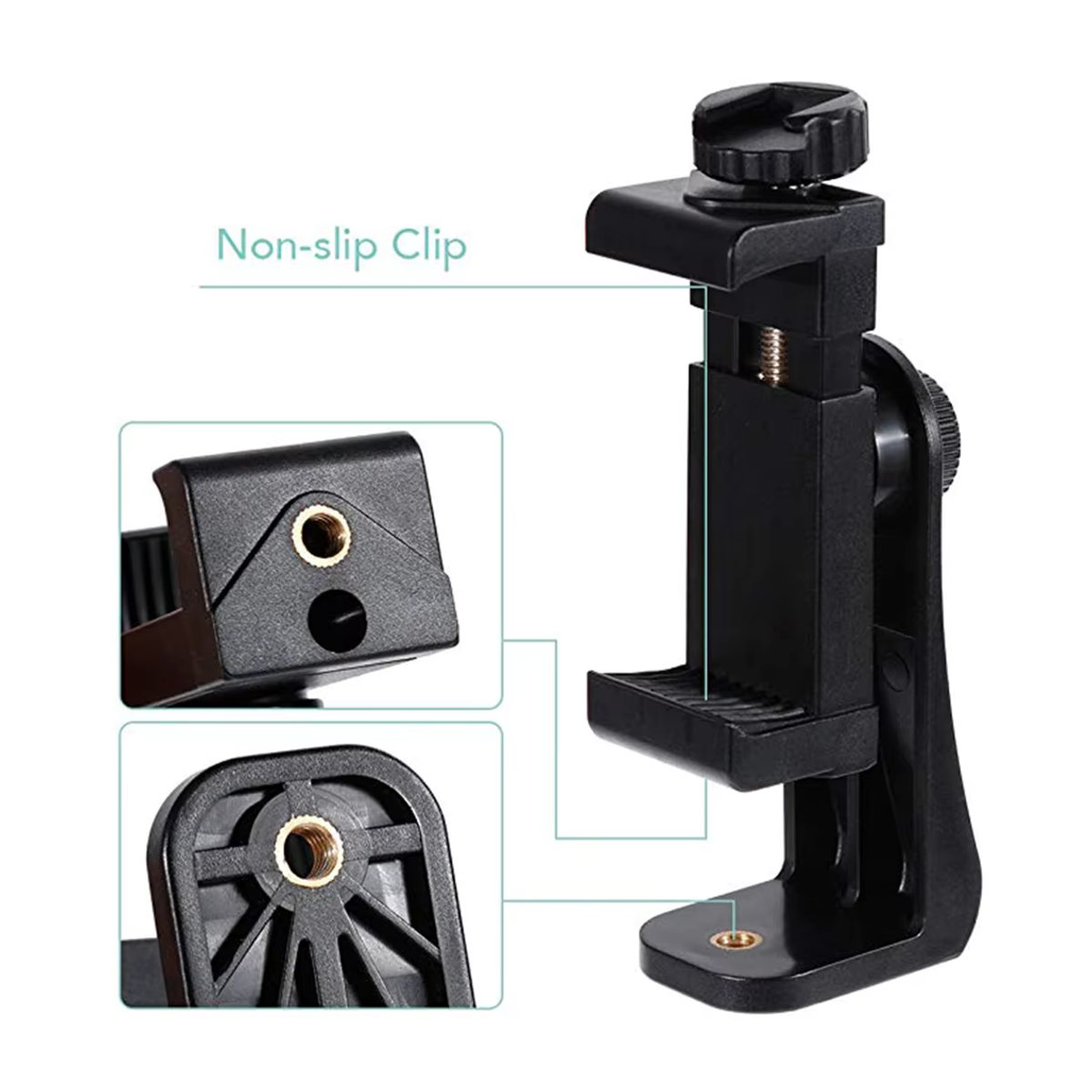 KAFNHCKA 360 Grad drehbarer Handy-Clip mit 1/4 Zoll Schraube, Smartphone-Halterung für iPhone und Xiaomi, Schwarz - Bild 6