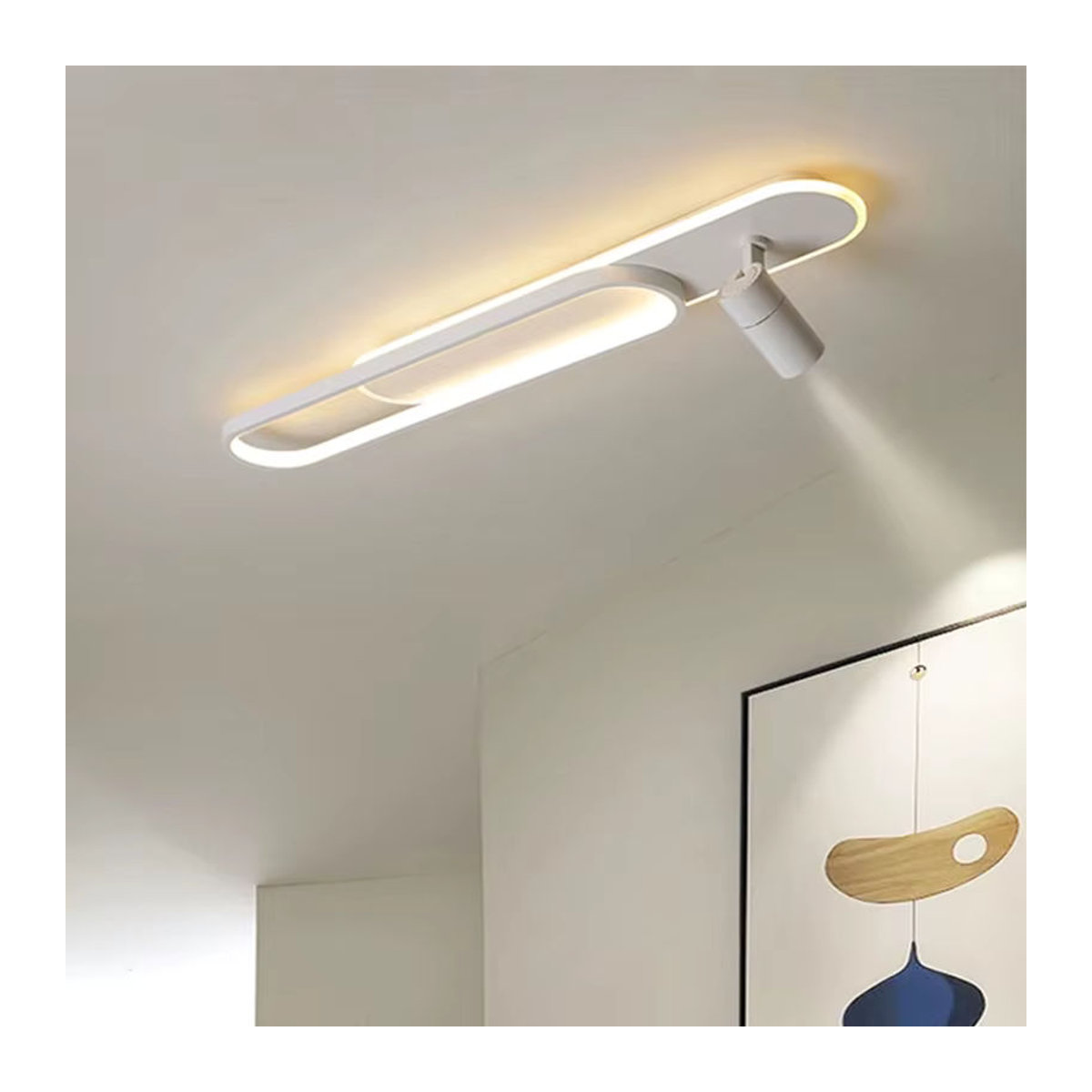 KAGU Minimalistische LED-Deckenleuchte in Weiß mit Schienensystem und dimmbaren Strahlern - Bild 2
