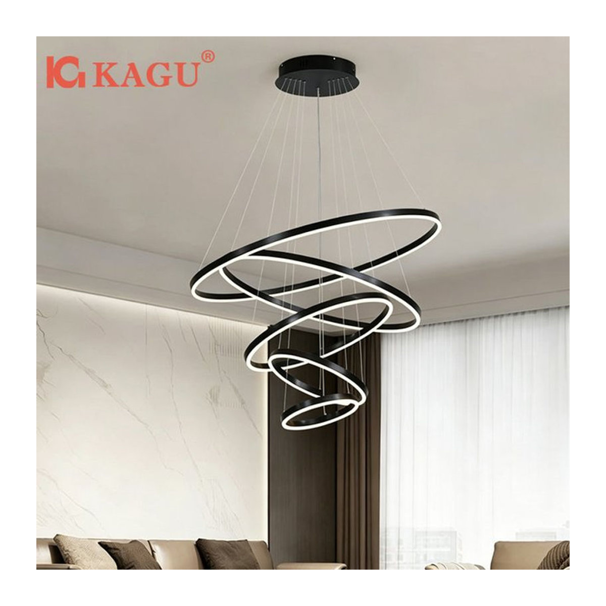 KAGU Moderne LED Pendelleuchte in Schwarz mit Ring-Design für Wohnzimmer Esszimmer und Küche - Bild 1