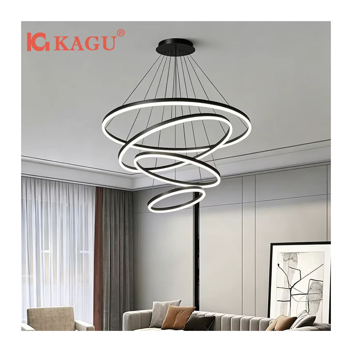 KAGU Moderne LED Pendelleuchte in Schwarz mit Ring-Design für Wohnzimmer Esszimmer und Küche - Bild 2